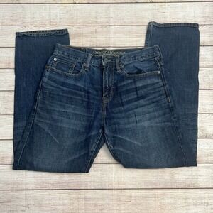 American Eagle Relaxed Straight Jeans Mens 30x32 Dark Wash Blue 100% Cotton